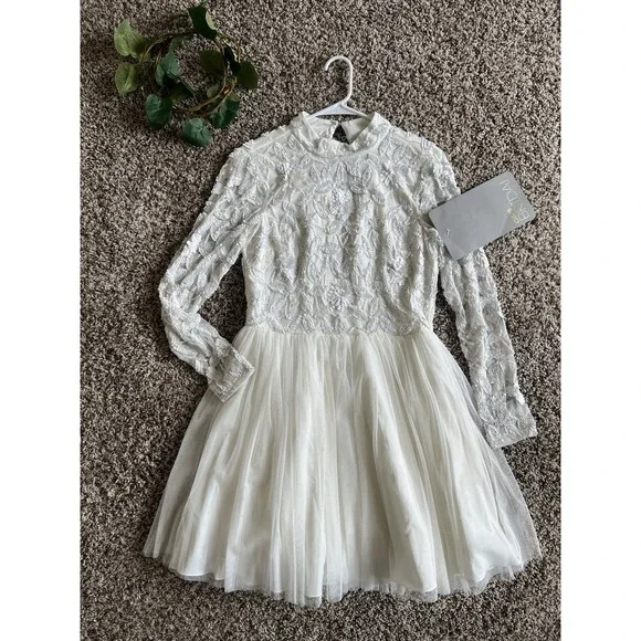 ASOS BRIDAL Arabella embellished bodice mini wedding dress mesh skirt sz 8 Luxy - Picture 8 of 13